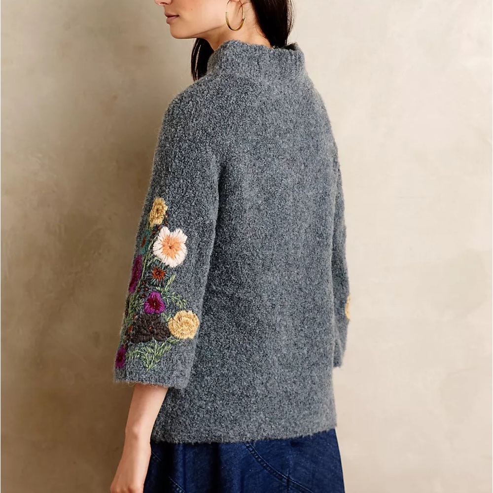 Anthro Sleeping on Snow Wool Mohair  Alpaca Blend Floral Embroidered Sweater - Picture 5 of 16